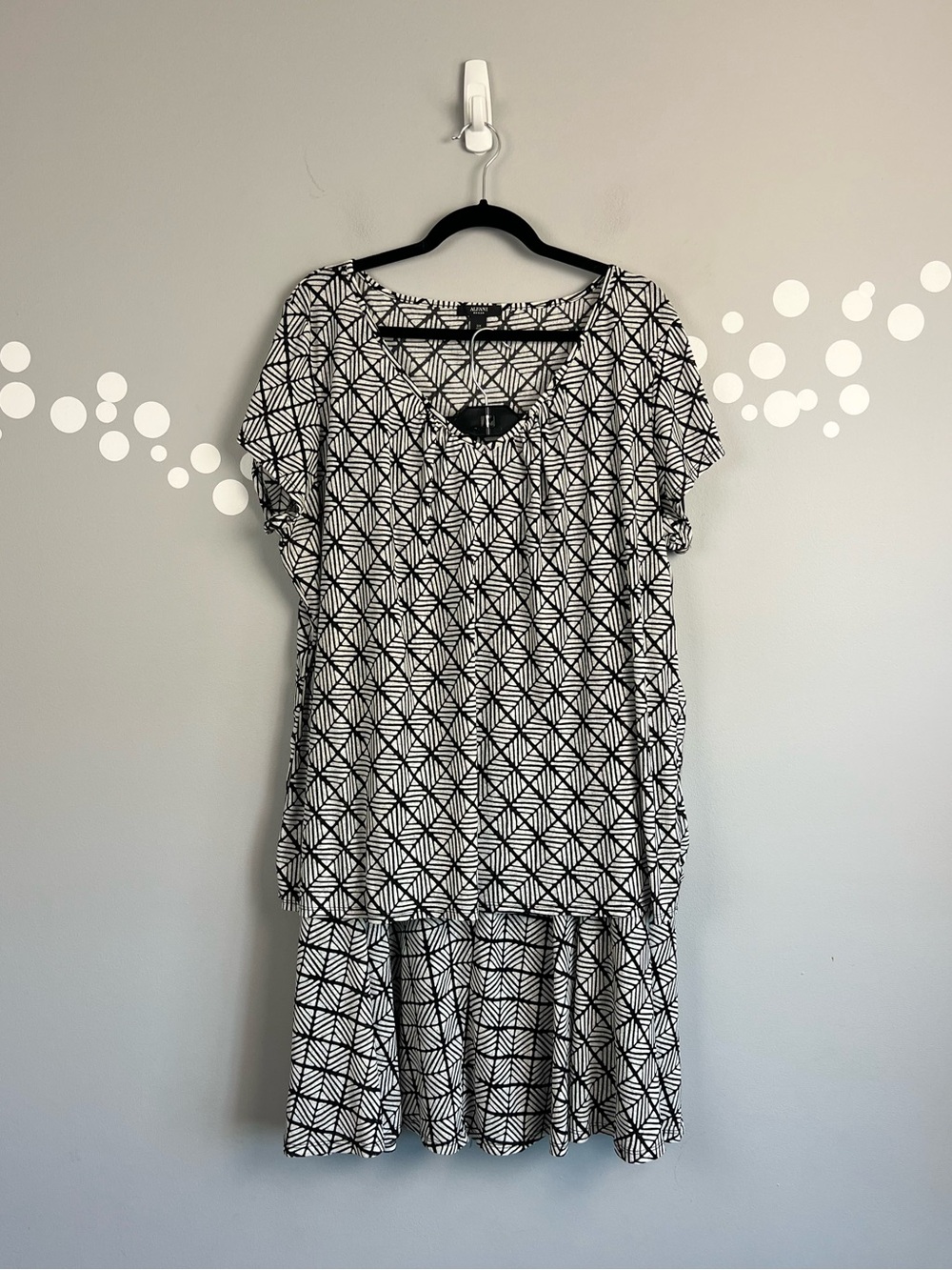 Alfani 2 Piece Skirt Set 3X Black White Geometric Print Pull-On Career